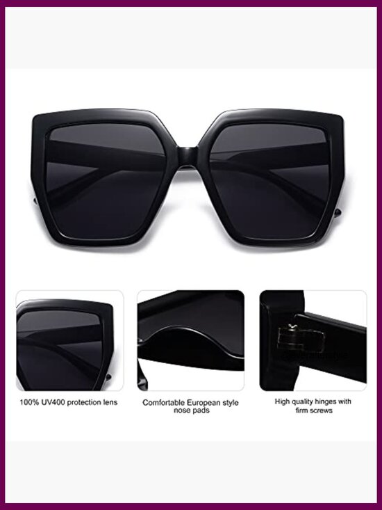 Oversized Horned Rim Sunglasses with UV400 Protection Plastic Frames main image 6
